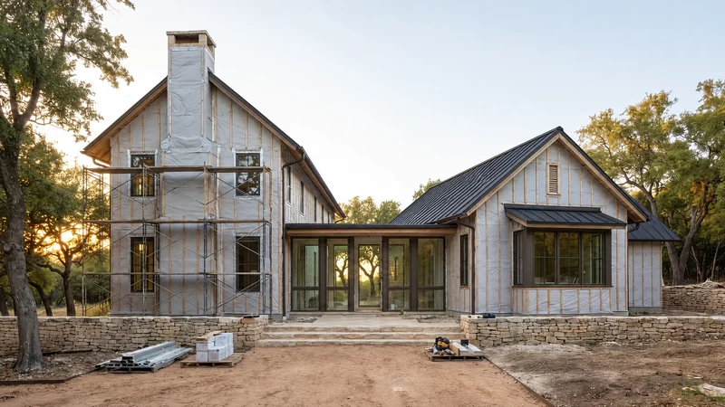 The same residence enclosed with its black roof.
