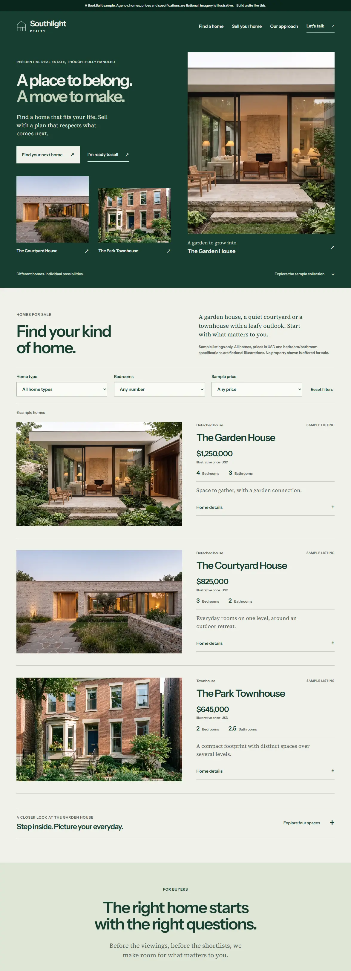 The Southlight Realty website, built by BookBuilt